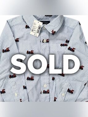 NWT Children’s Place Toddler Boy Long Sleeve Striped Train Print Button Up Shirt